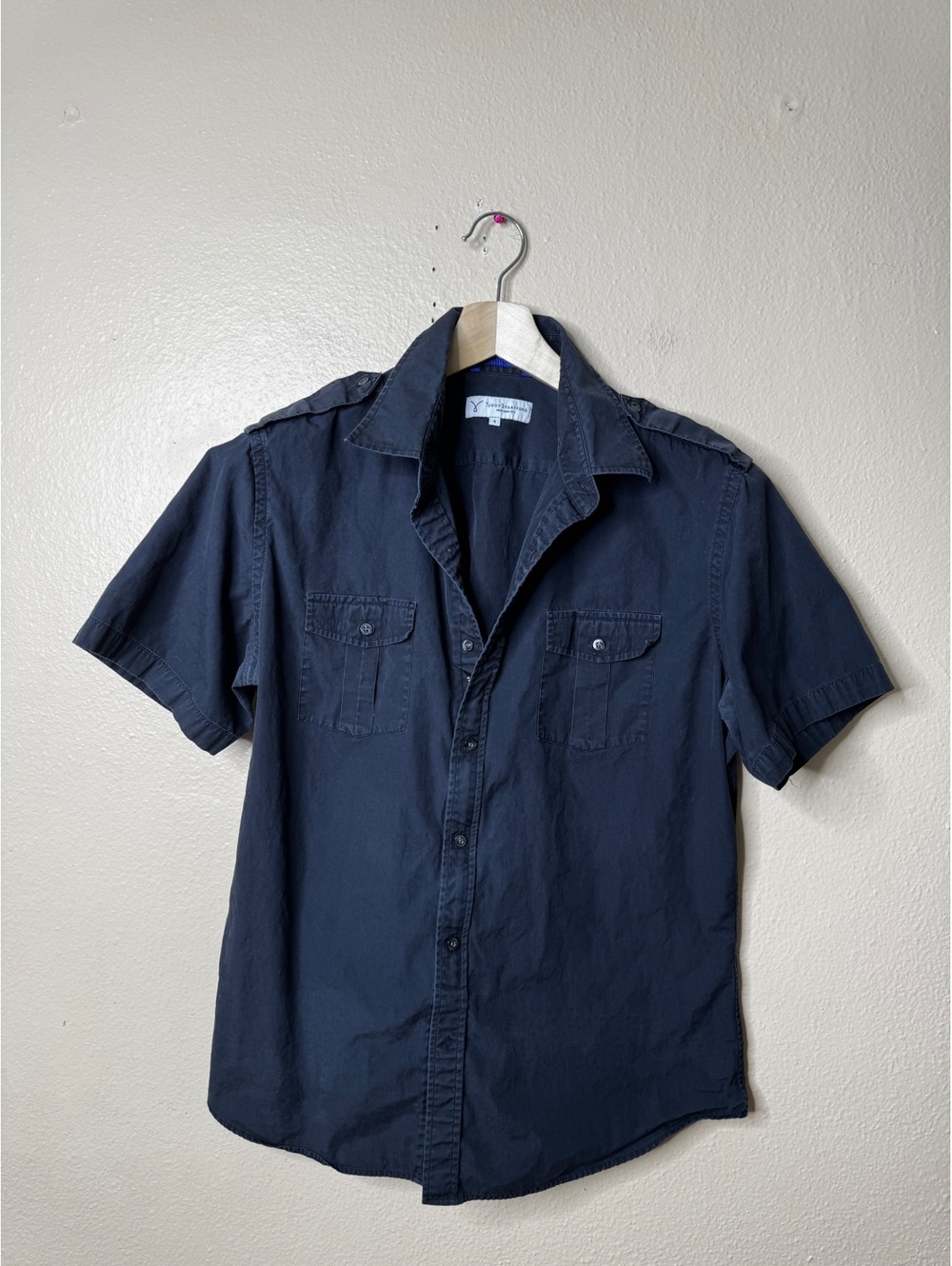 Teddy Stratford Men’s Black Short Sleeve Button Front Zip Shirt Cotton Size 4